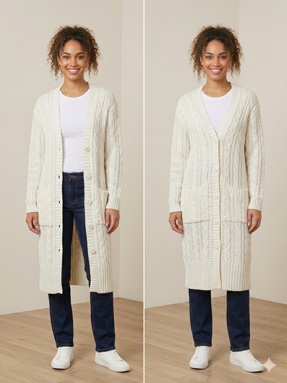 Cable Knit Long Cardigan Sweater - Cream